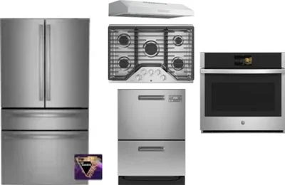 5 Piece Package Includes Refrigerator, Cooktop, Wall Oven, Hood And Dishwasher